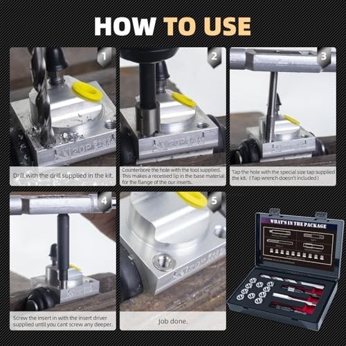 M10X1.25 Thread Repair Kit – 14mm Stainless Steel Inserts, HSS Drill & Tap Set,