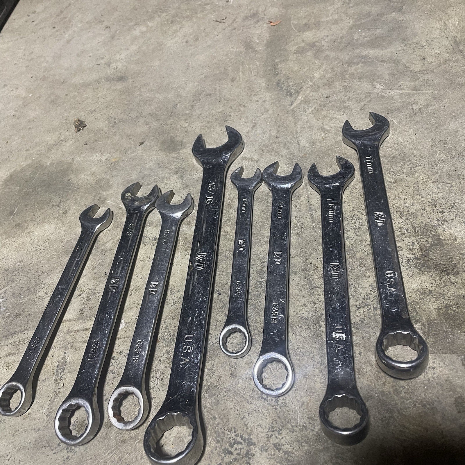 Vintage KD Tools USA Combination Wrench Lot SAE & Metric 8 Pc