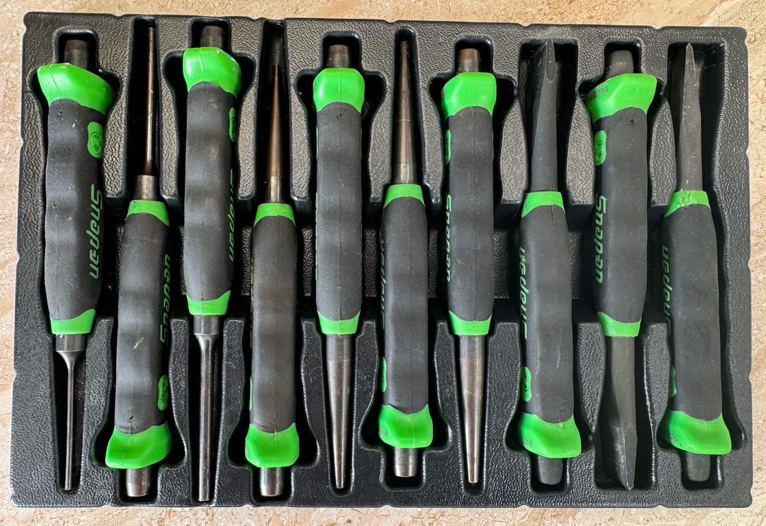 New Snap On Tools 10-Piece Soft Grip Punch And Chisel Set PPCSG710G Green