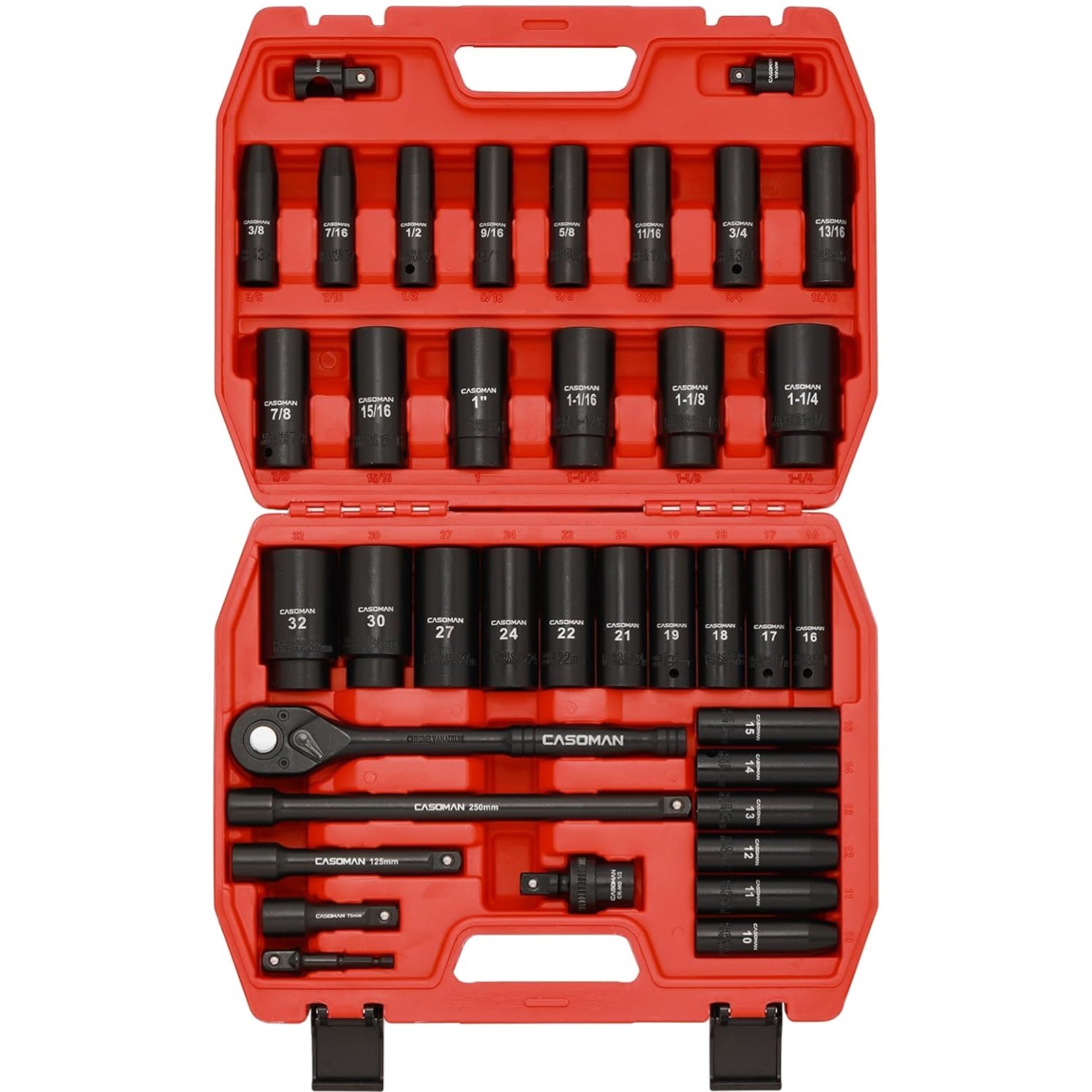 1/2″ Drive Master Impact Socket Set, 38 Piece Deep, Standard SAE 3/8″ To 1-1/…