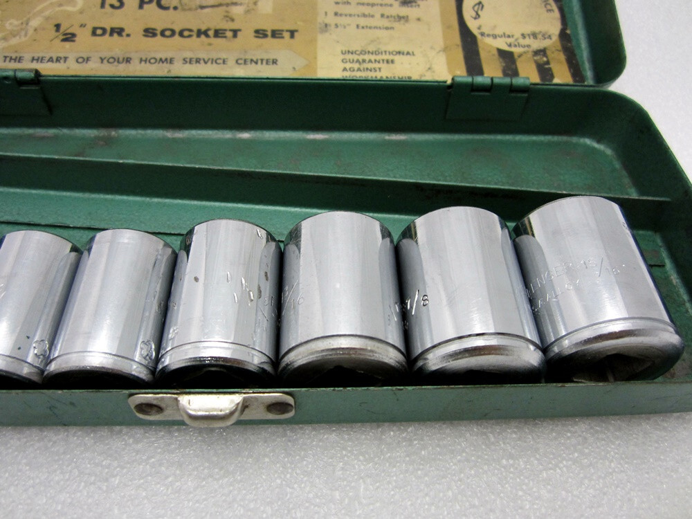 Vintage Penens Challenger 1/2″ Drive 13pc SAE 12pt Socket Set 2077 Made in USA