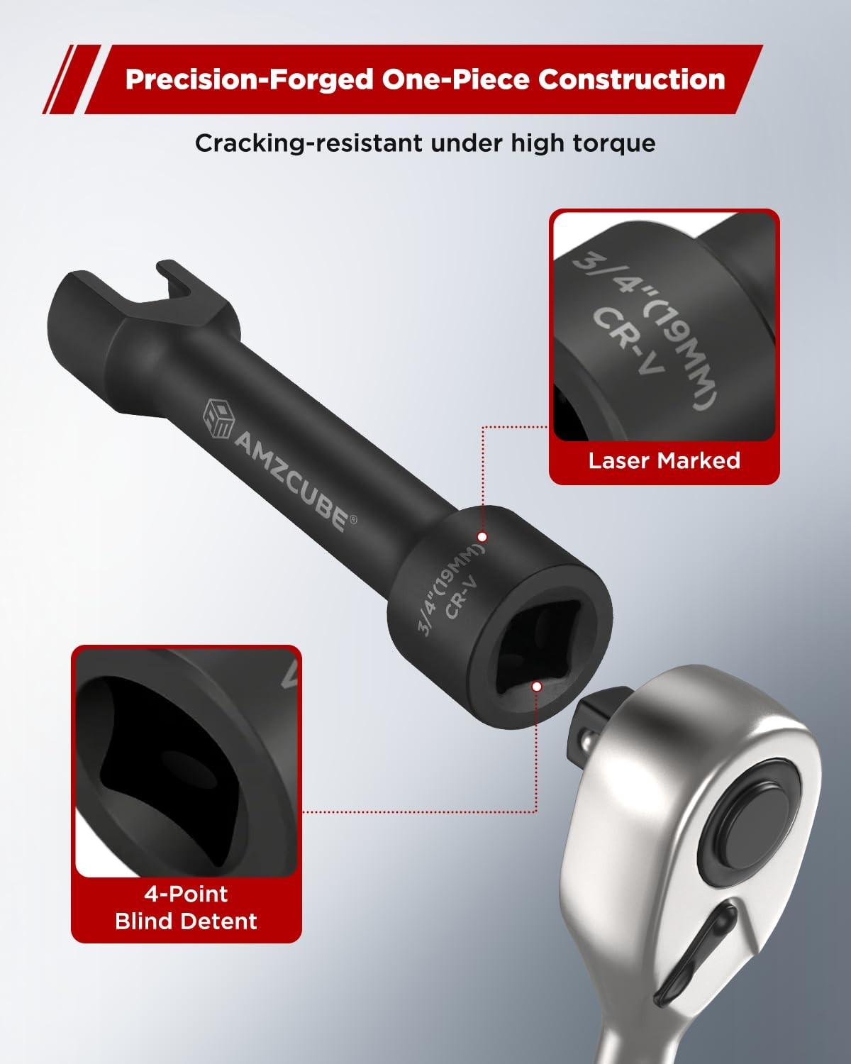 3/4″ Deep Impact Socket 12-Point 1/2″ Drive, Cr-V, Anti-Break, Black Finish, Fit