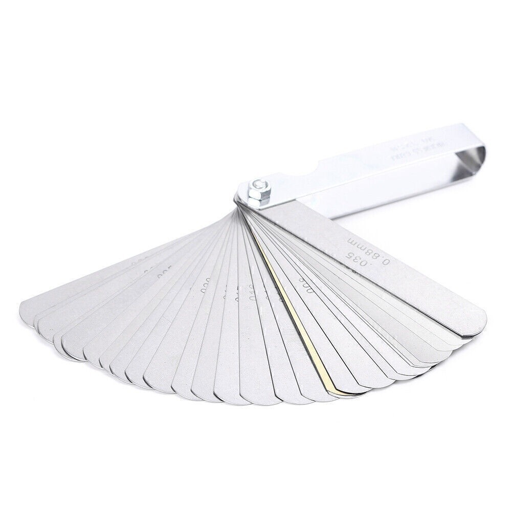 32 Blade Stainless Steel Feeler Gauge Set Imperial Metric Measure Tool + Brass