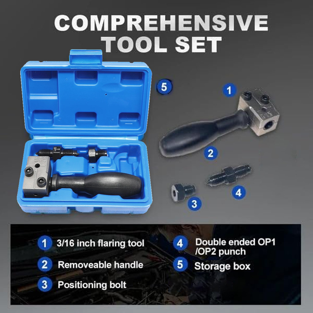 3/16″ Car Brake Line Double Flaring Kit 45° Handheld Pipe Flares Tool w/ Storage