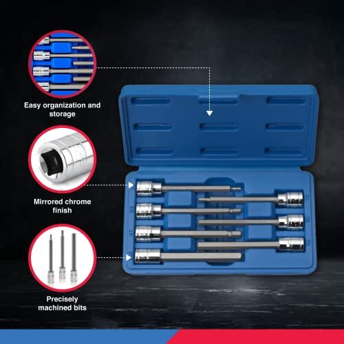 7PCS 10072A 3/8-In Drive Extra Long Allen Hex Bit Socket Set, SAE, 1/8-In-3/8-In