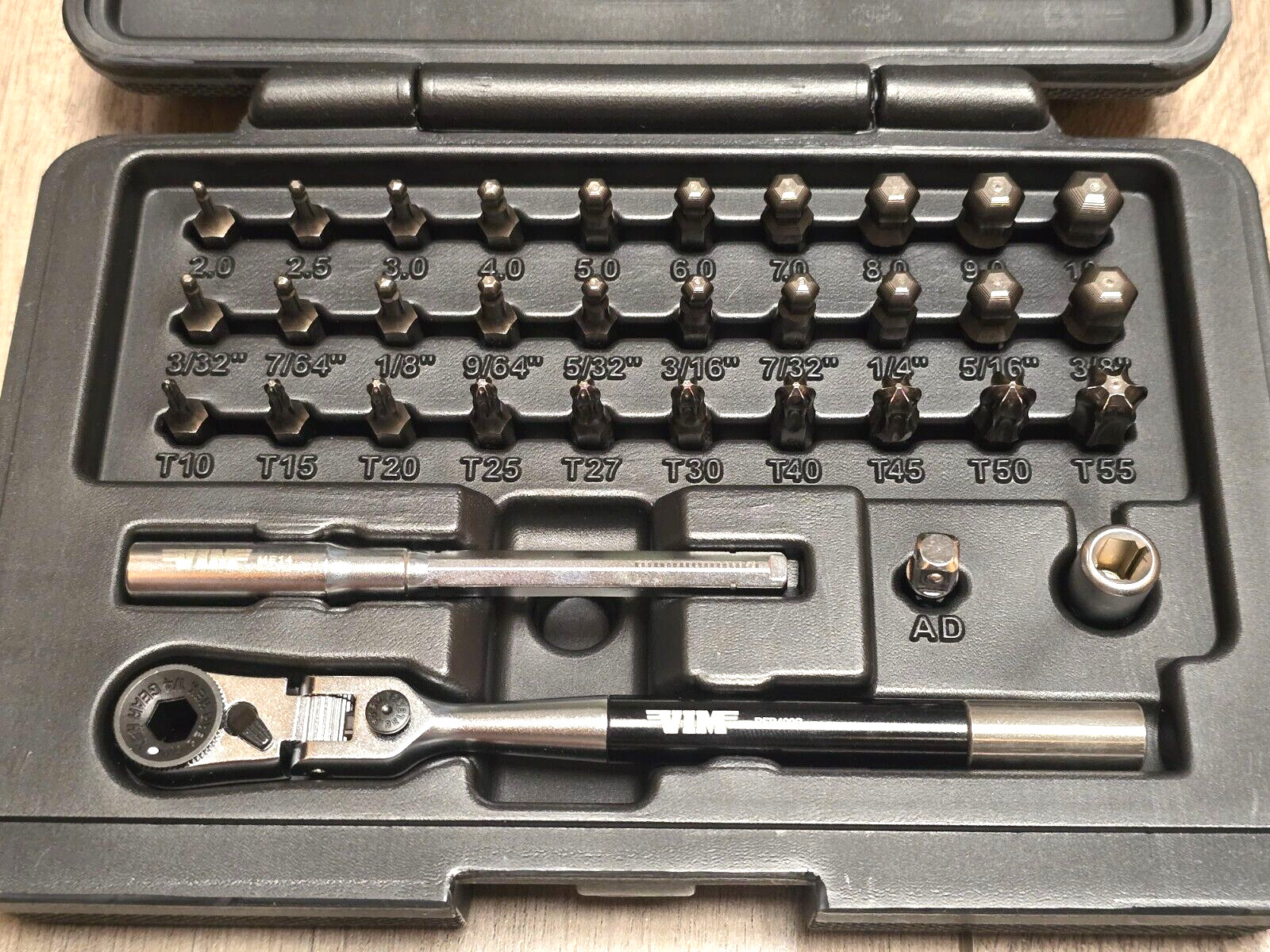 VIM PRO 34pc Ball Torx, SAE & Metric Hex Bit Set w/T-Handle/ Bit Ratchet #FRBB34