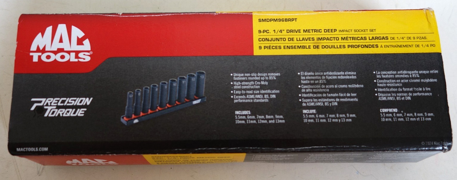 Mac Tools 9-PC 1/4″ Dr Metric Deep Impact Socket Set SMDPM96BRPT