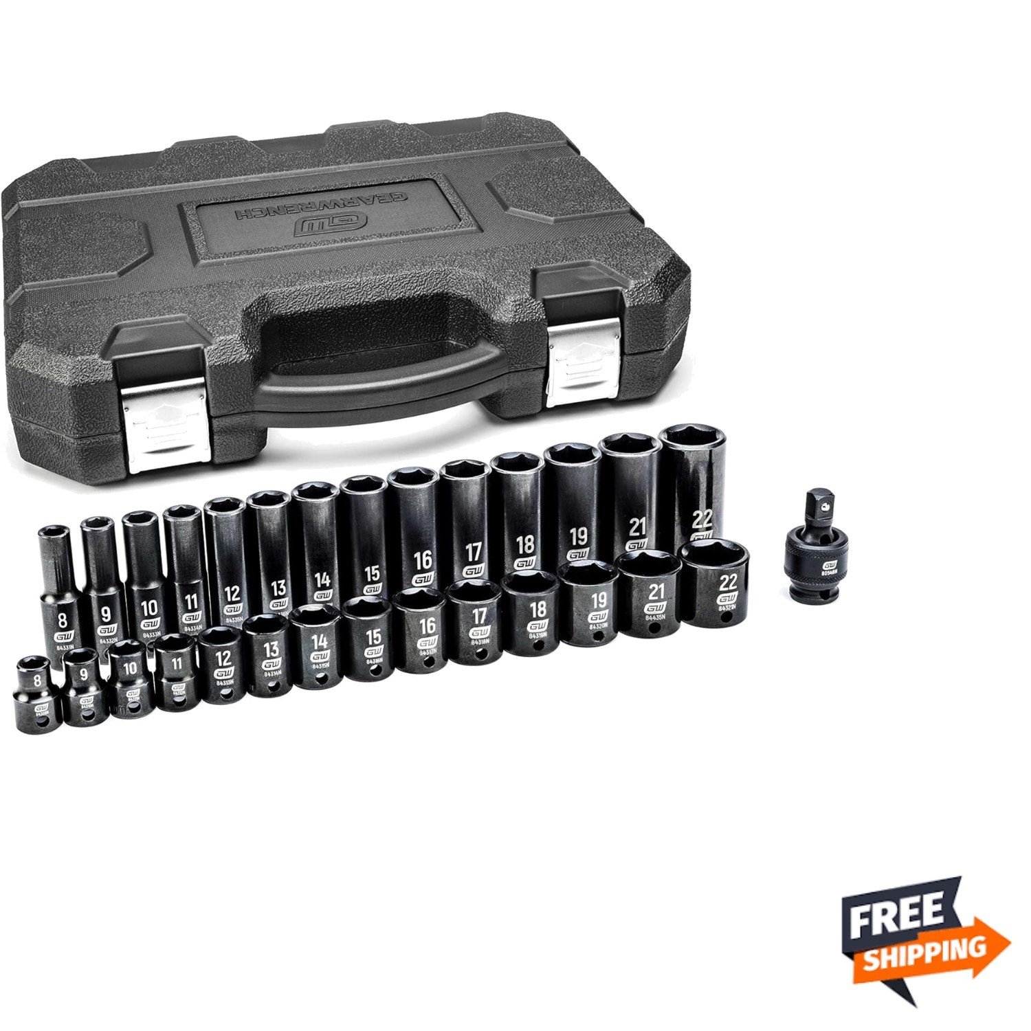 29 Pc. 3/8″ Drive 6 Pt. Impact Socket Set, Standard & Deep, Metric – 84925N