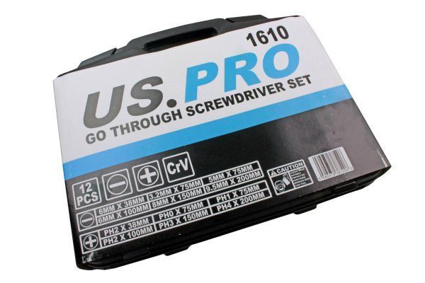 US PRO 12PC Go Through Screwdriver Set Slotted + Philips 1610