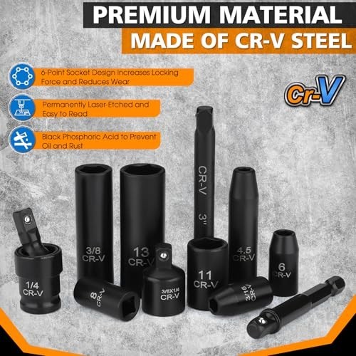 56-Piece 1/4″ Drive Impact Socket Set – SAE & Metric, 6-Point, CR-V, Ratchet & C