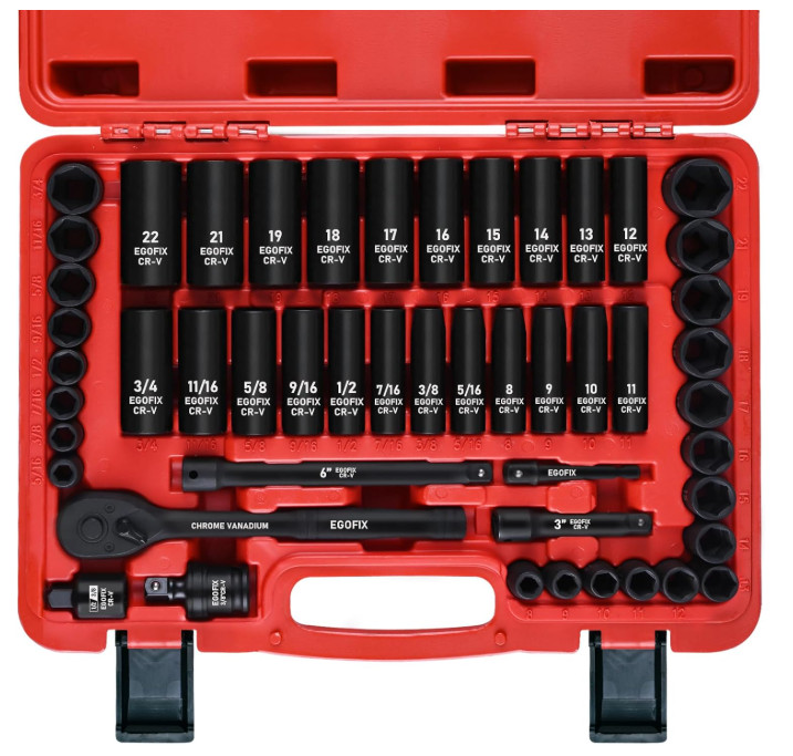 3/8 In. 50 Piece 6 Point Impact Socket Ratchet Drive and Metric Set