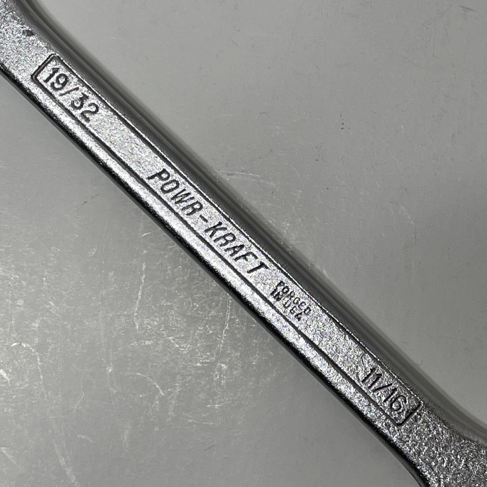 Powr-Kraft 11/16″ x 19/32″ Wrench Double Open End Satin Chrome 12 Point USA VTG