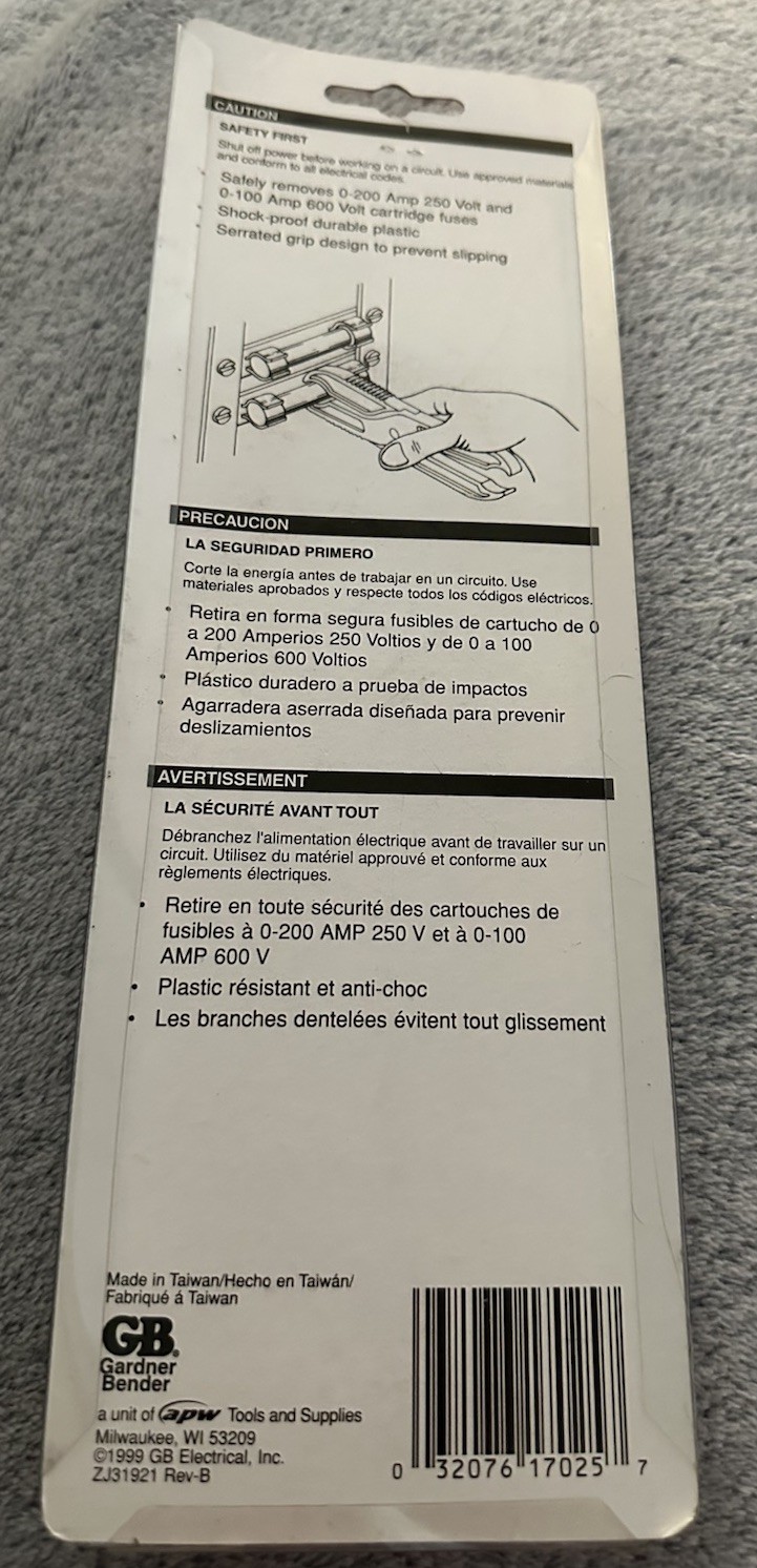 Gardner Bender FPE-20 Fuse Puller Extractor NIP Electrical Tool