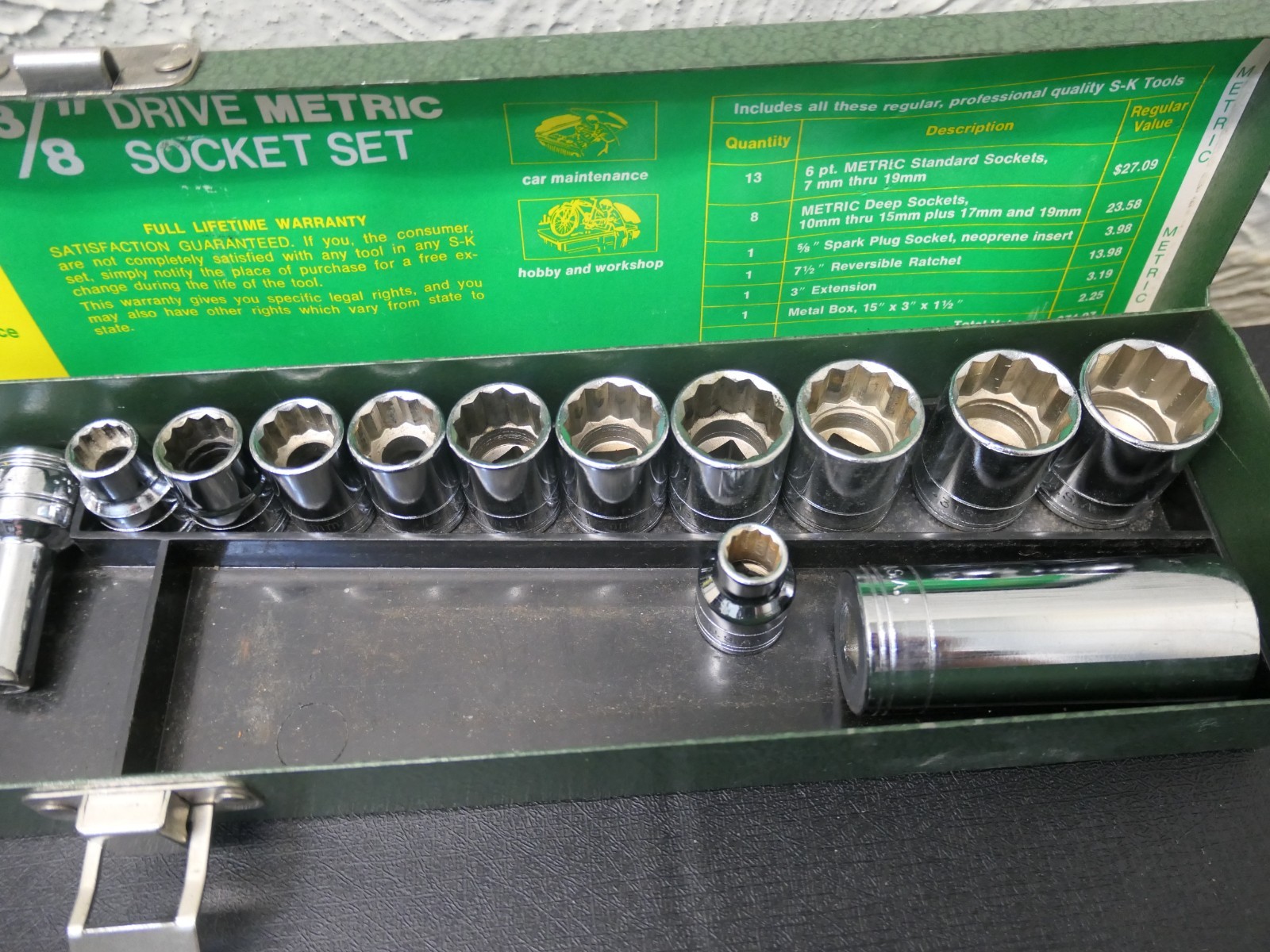 S.K 20pc Socket Set 3/8″ DRIVE 12pt Metric MADE IN USA W/Metal Case