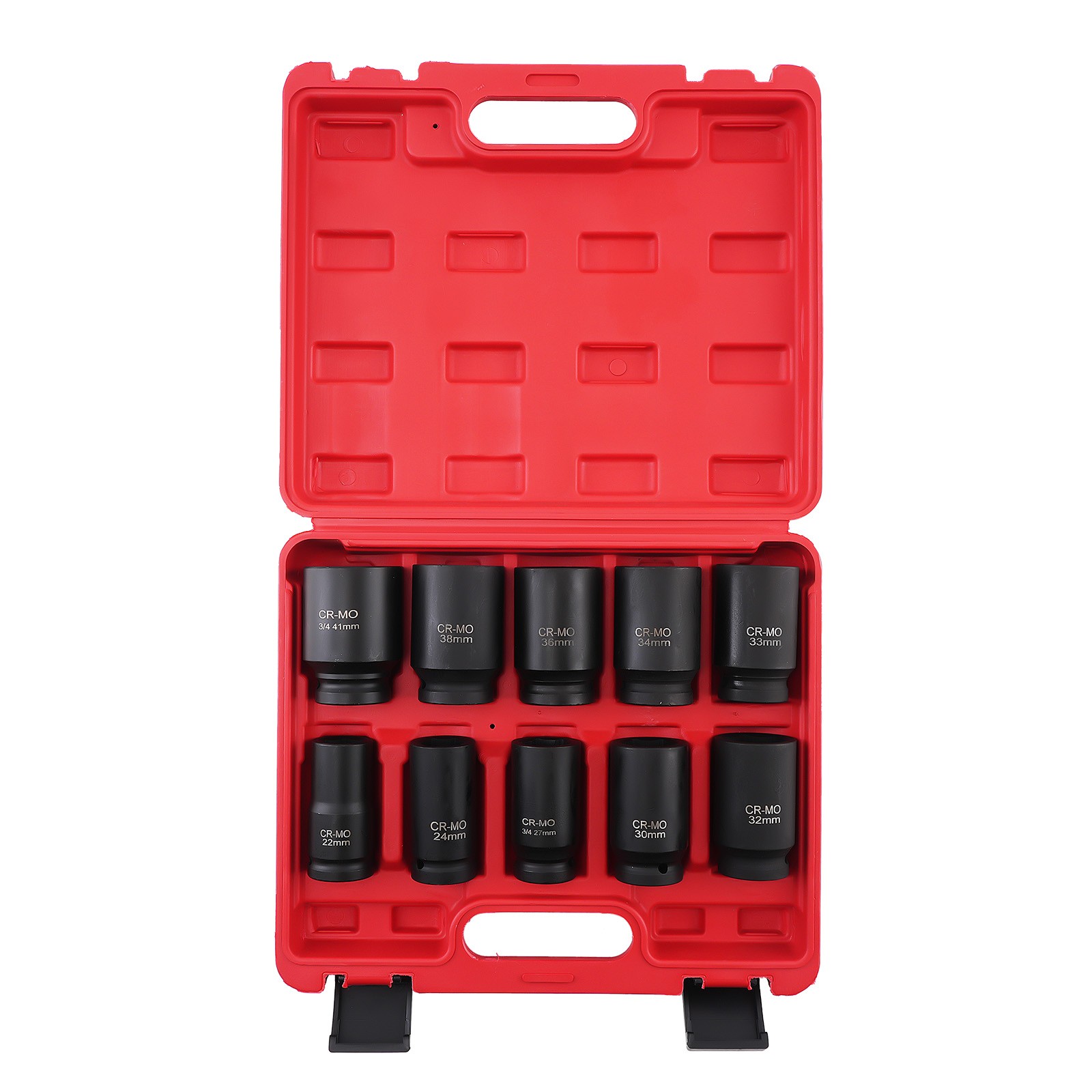 10* 3/4Inch Drive Deep Impact Socket Set Metric 22-41mm 6-Point Kit With Case