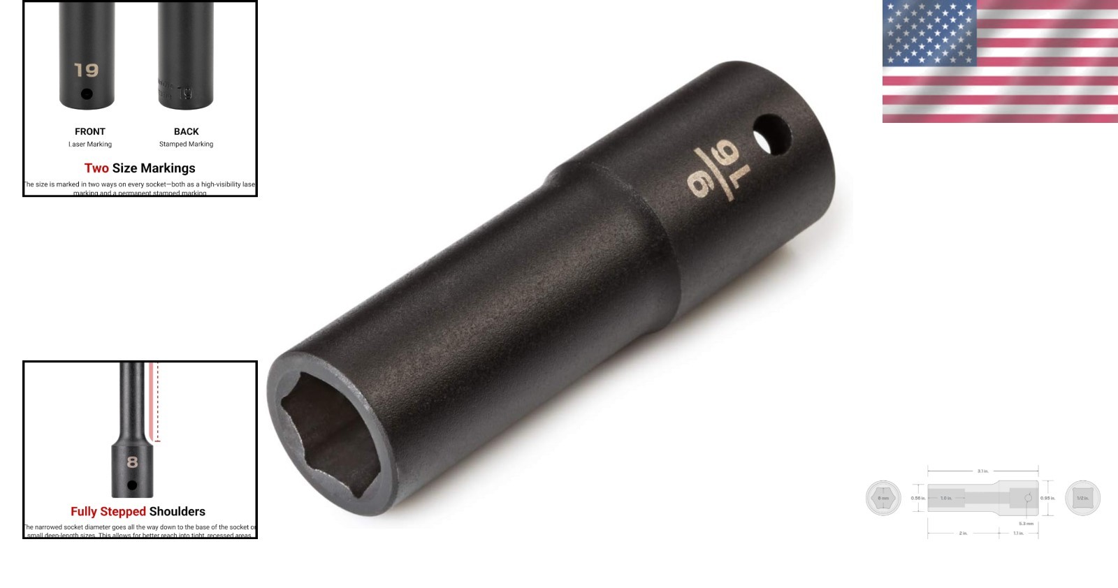 1/2 Inch Drive x 9/16 Inch Deep 6-Point Impact Socket – Durable Alloy Steel