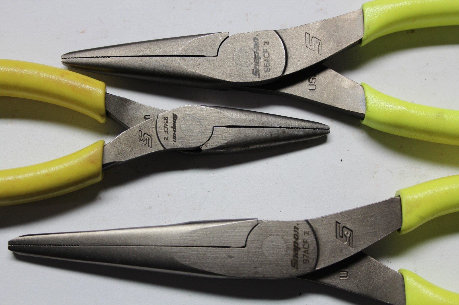 SNAP-ON TOOLS 4-PIECE Hi-Viz Pliers Set Long-Neck 35° Bent Needle Nose USA
