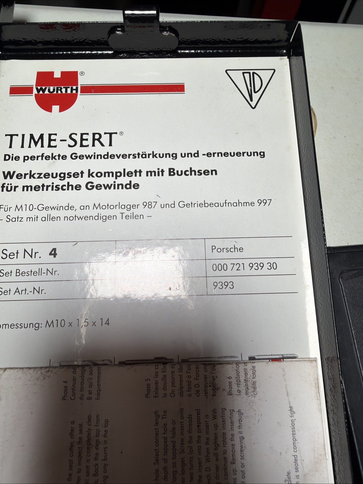 Wurth TIME SERT® Kit M8 x 1 .25×16,2 +M10 1.5 14 & 20 Porsche 997 + 2 Helicoil