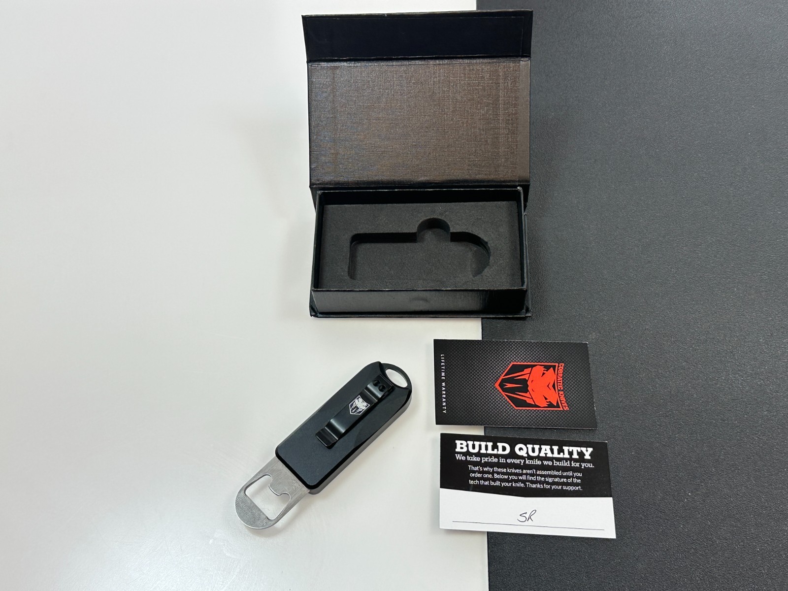 NEW Cobratec OTF Bottle Opener w/ Pocket Clip & Hard Case, Black #CTOTFBOBLK