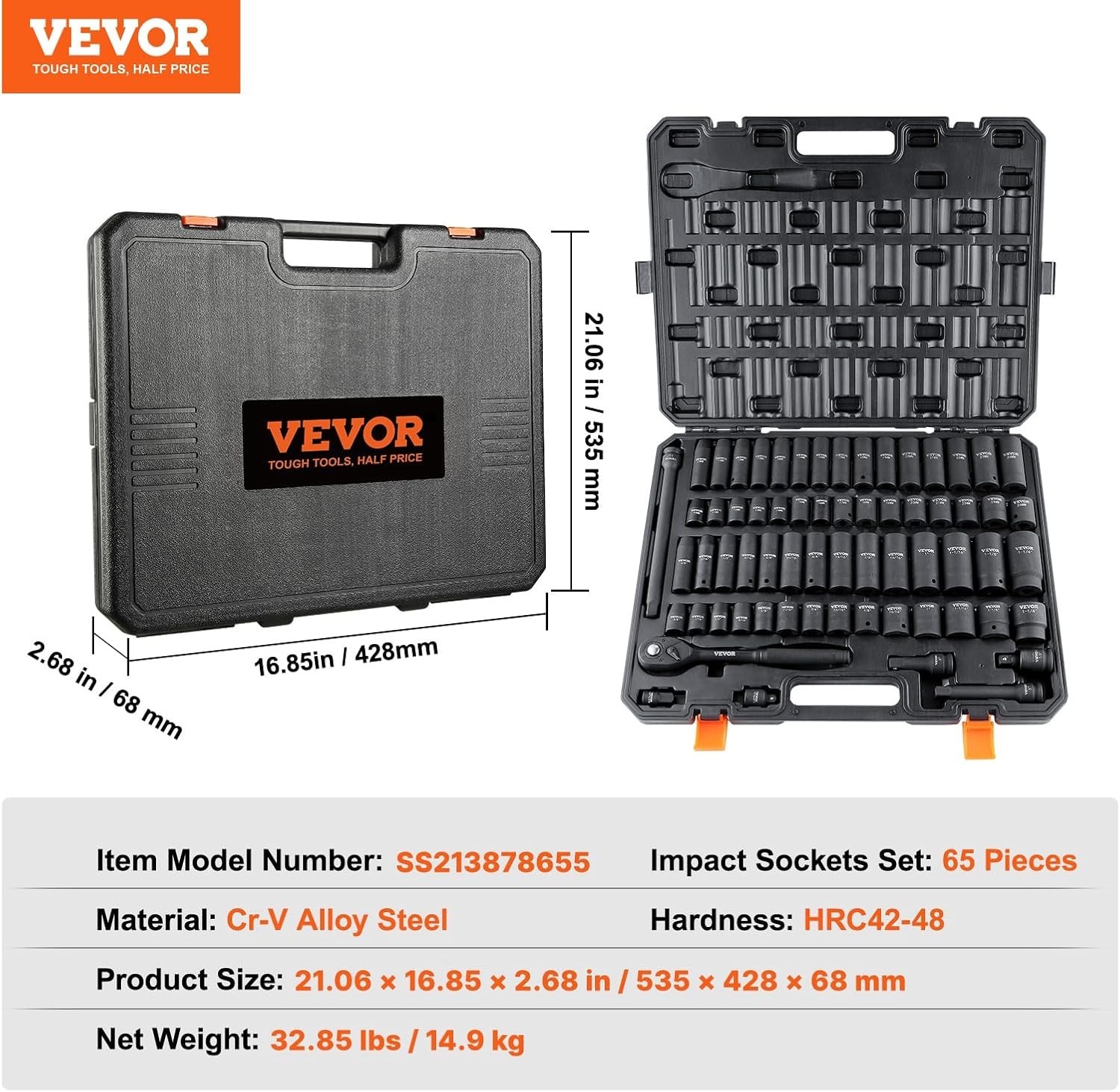 Comprehensive 65-Piece Impact Socket Set in Cr-V Steel – Durable & Portable