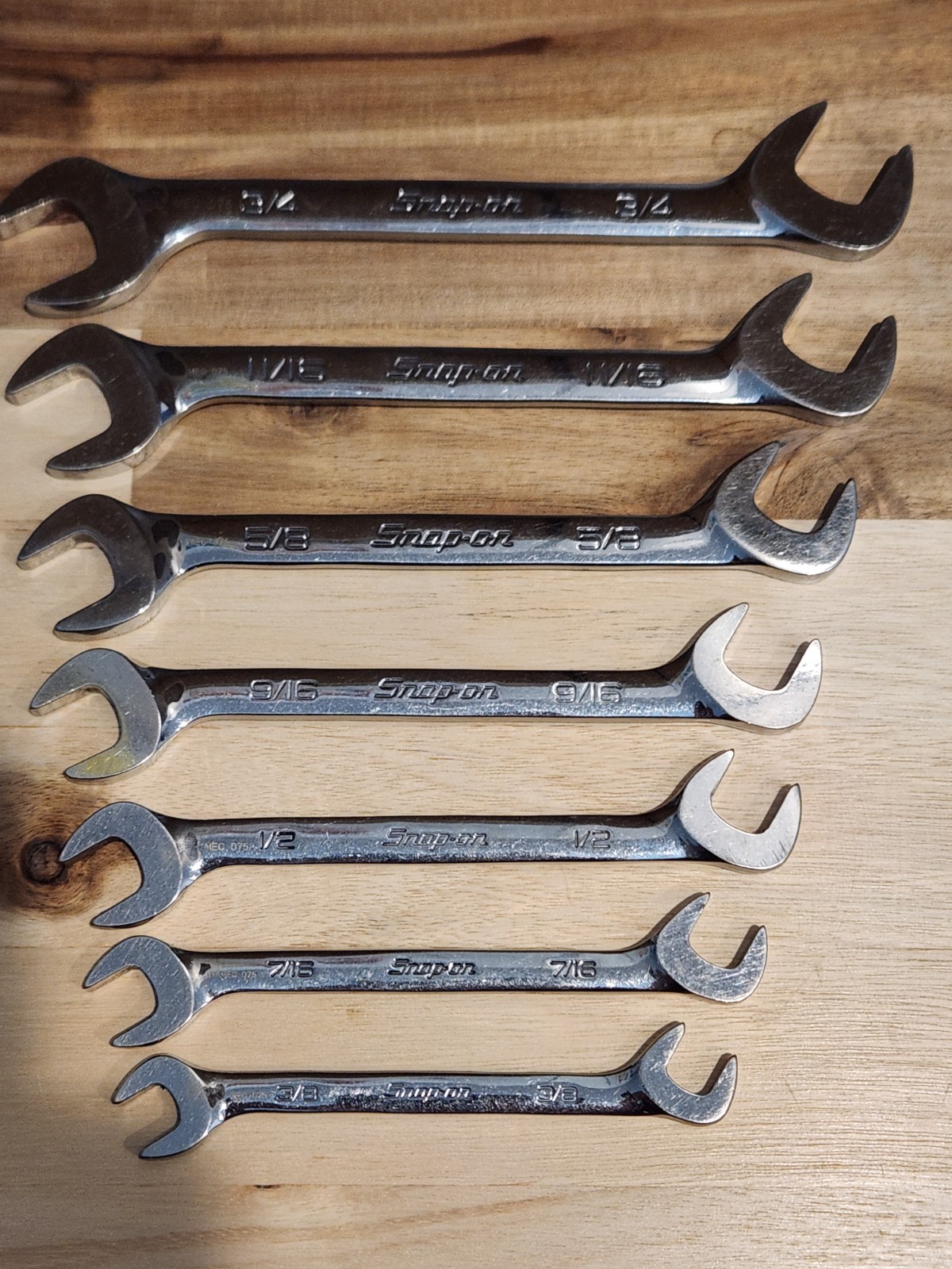 Snap On 7 Piece SAE Four-Way Angle Head Open-End Wrench Set VS807B