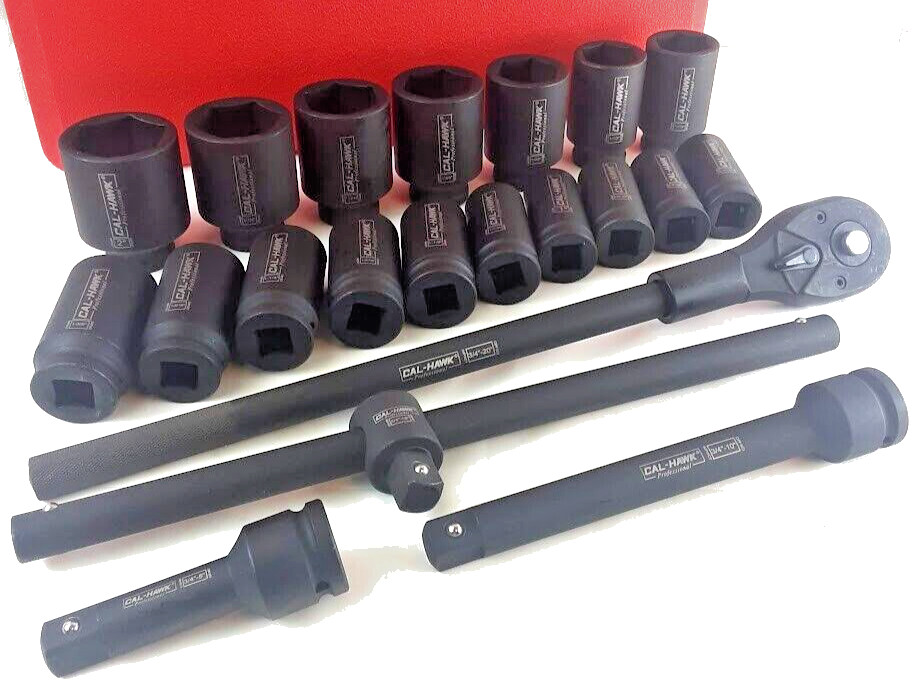 21PC CAL HAWK 3/4″ Dr. 6 POINT SAE Deep Impact Sockets Chrome Molybdenum Skt Set