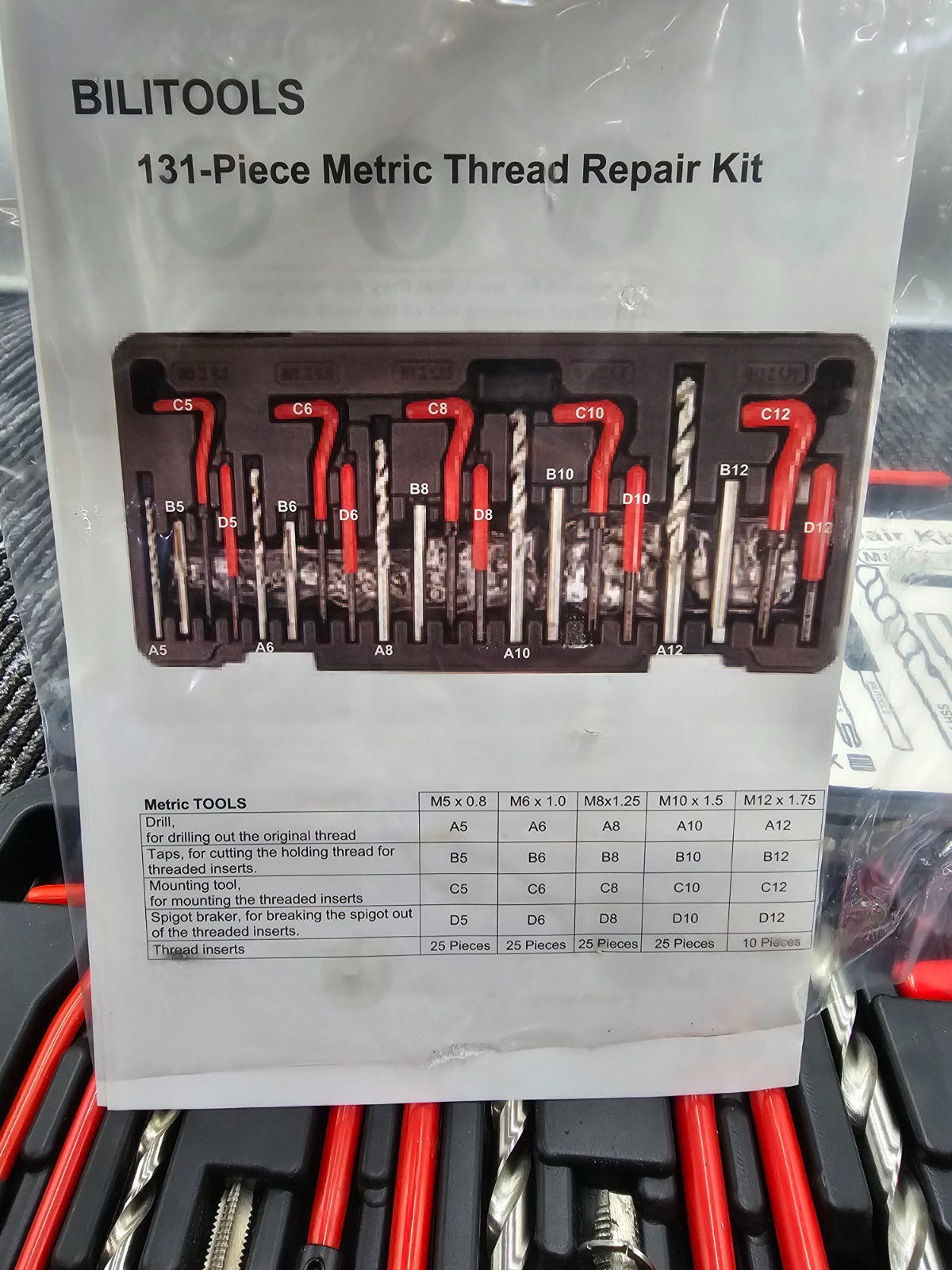 BILITOOLS 131-Piece Thread Repair Tools, M5-M12, HSS Drill Helicoil Repair Tools