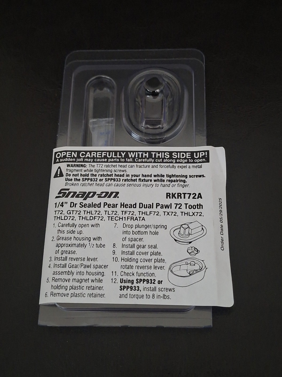 Snap On *New* 1/4″ Drive Dual 80® Technology Ratchet Repair/Rebuild Kit RKRT72A