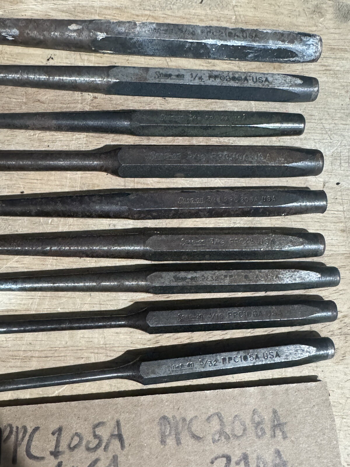 SNAP ON tapered Punch Set Of 9 PPC 105A 106A 4A 205A 206A 110A 4A 208A 210A