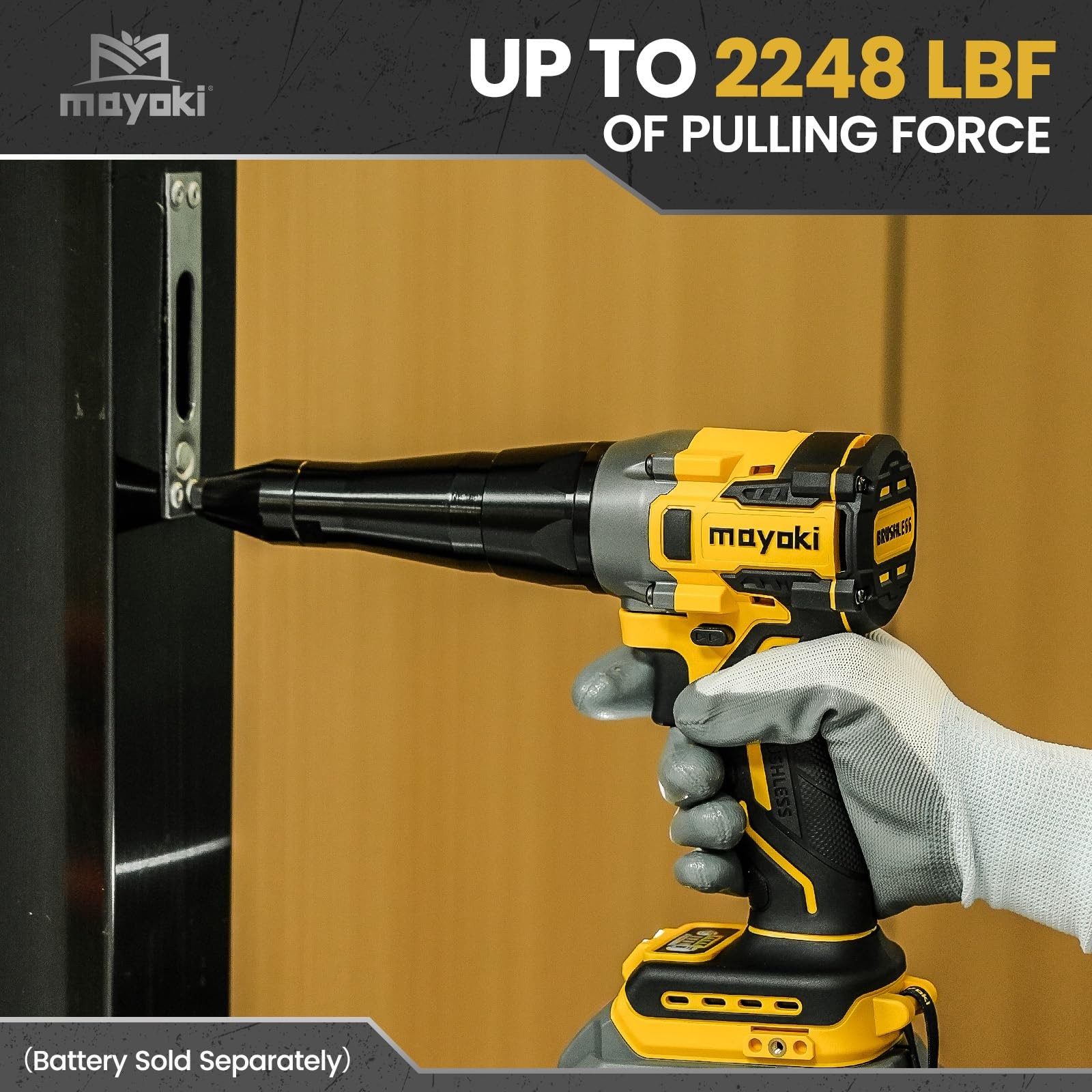 Mayoki Cordless Rivet Gun Compatible with 20V for 3/16″ Rivets, Yellow+Black