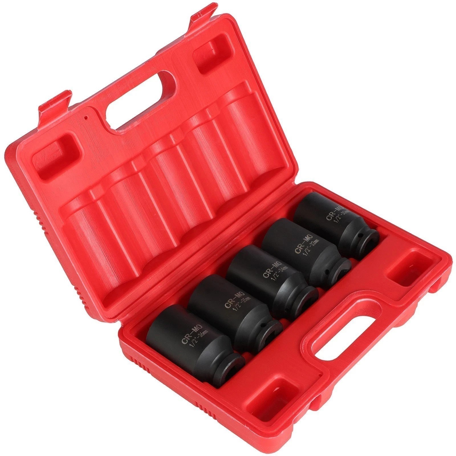 5PCS 1/2-Inch Drive Deep Spindle Axle Nut Impact Socket Set, 30 32 34 35 36mm
