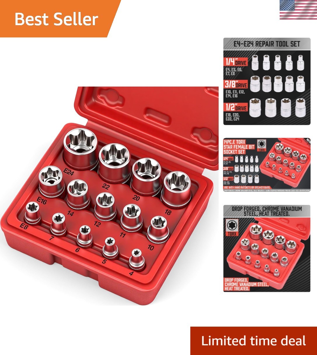 Durable 14-Piece E-TORX Socket Set – Ideal for Automotive & Industrial Use