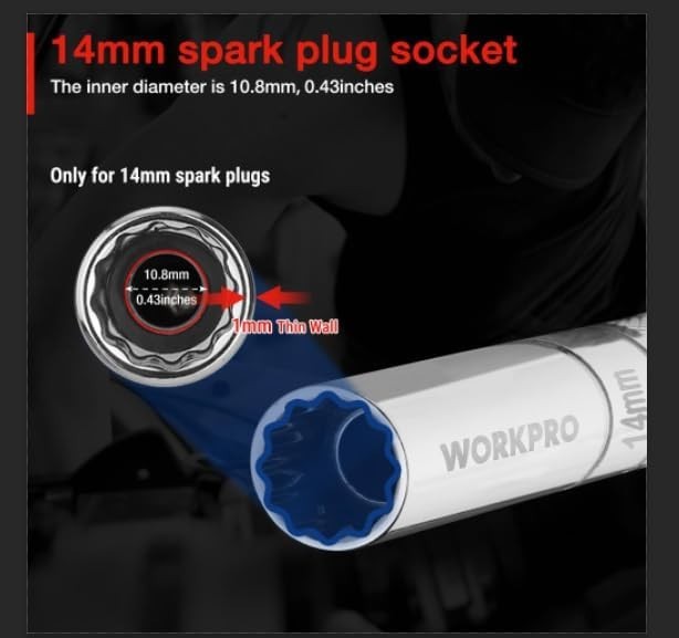 14mm Magnetic Swivel Spark Plug Socket, Only for 14mm Spark Plugs, 12″Total L…