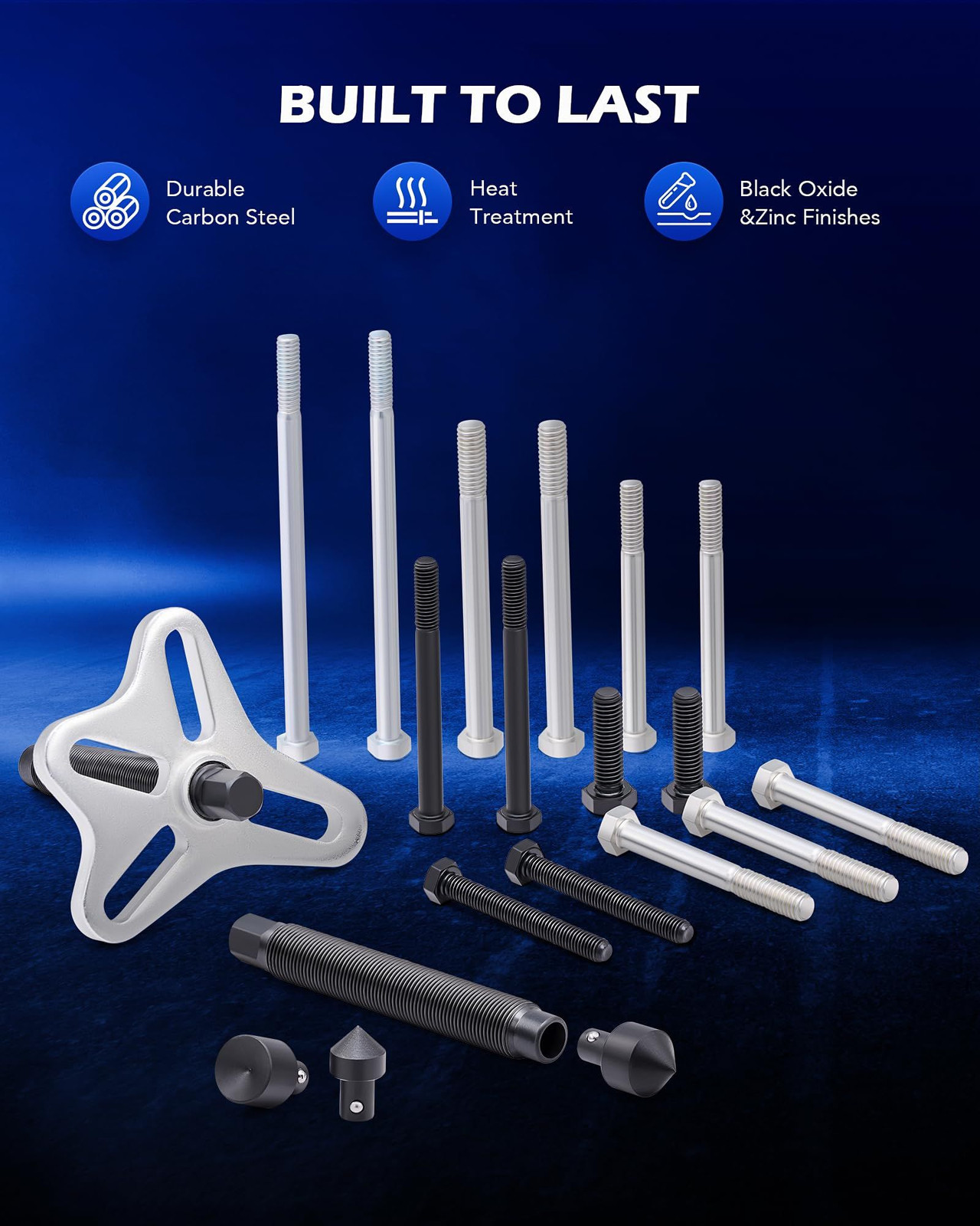 Orion Motor Tech Harmonic Balancer Puller Kit, SAE and metric sizes, blue