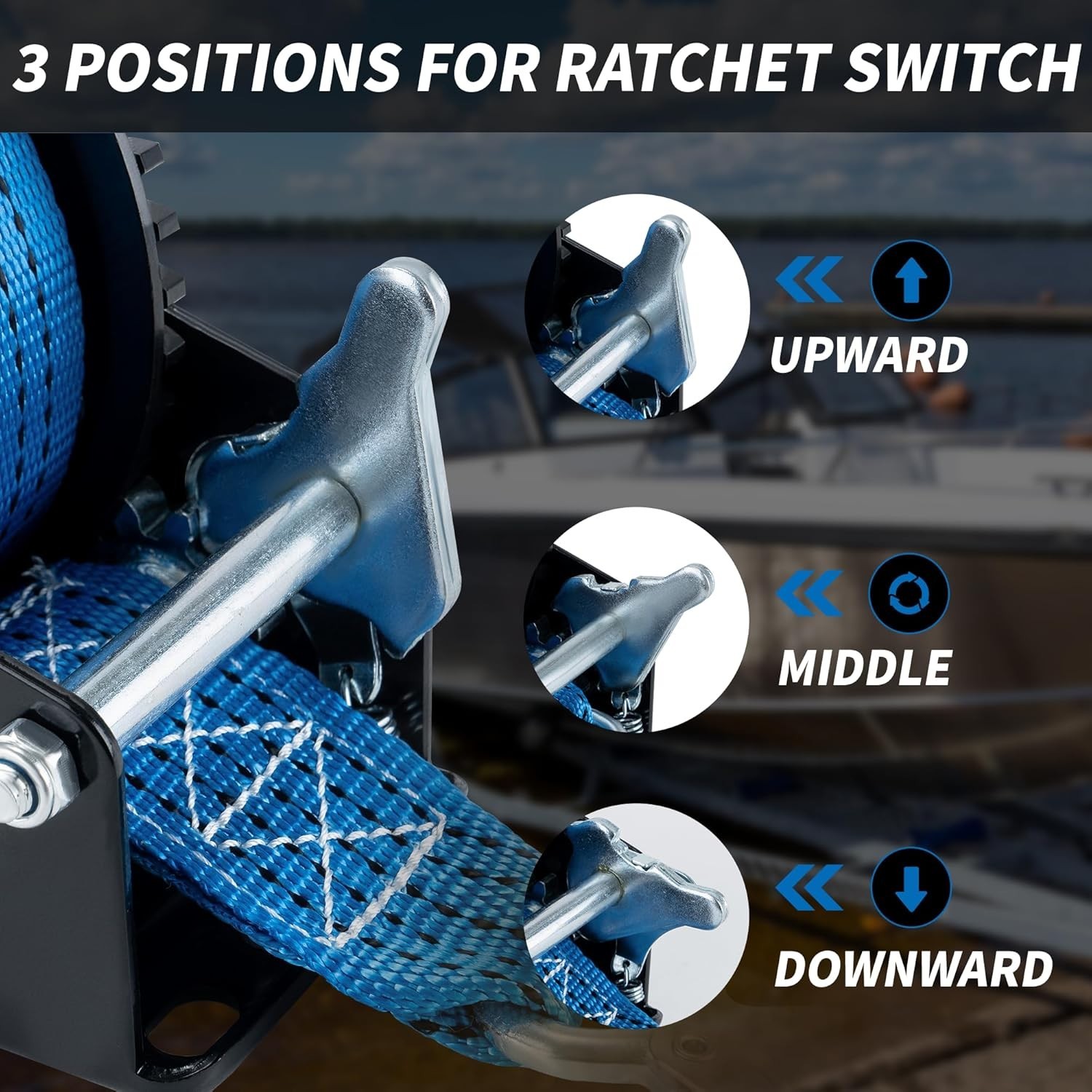 1600lbs Heavy Duty Boat Trailer Winch with 26FT Strap, 2-Way Ratchet & 4:1 Ge…