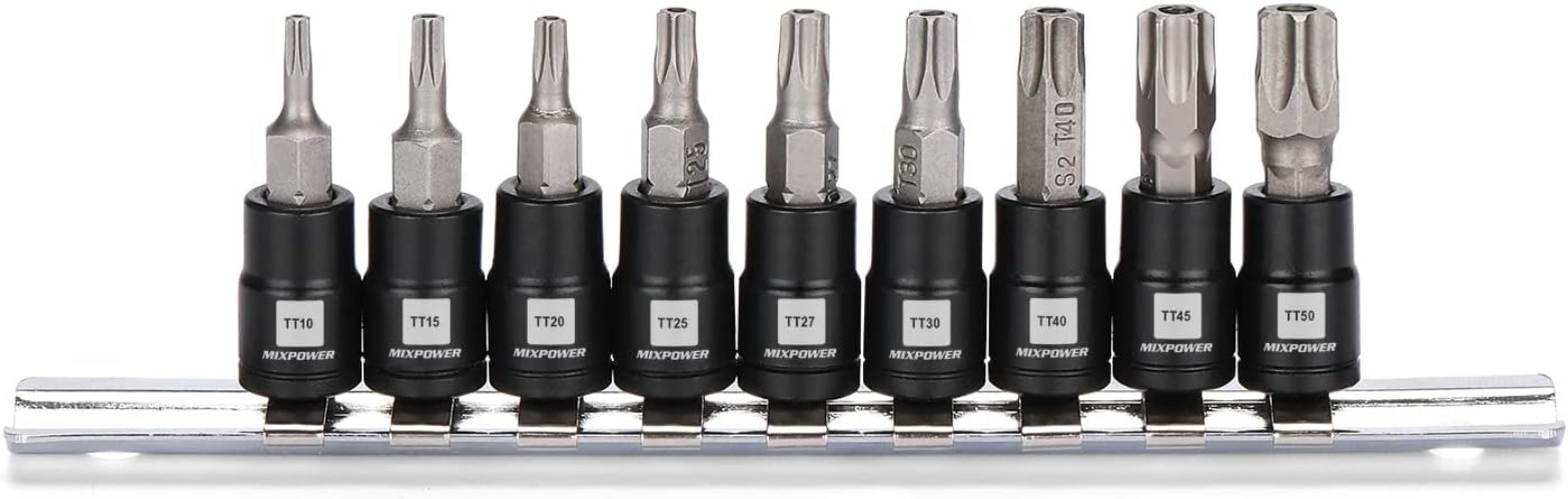 9 Pieces 1/4″ Drive Torx Bit Socket Set, Tamper-Proof Torx Bit Sockets, CR-V …