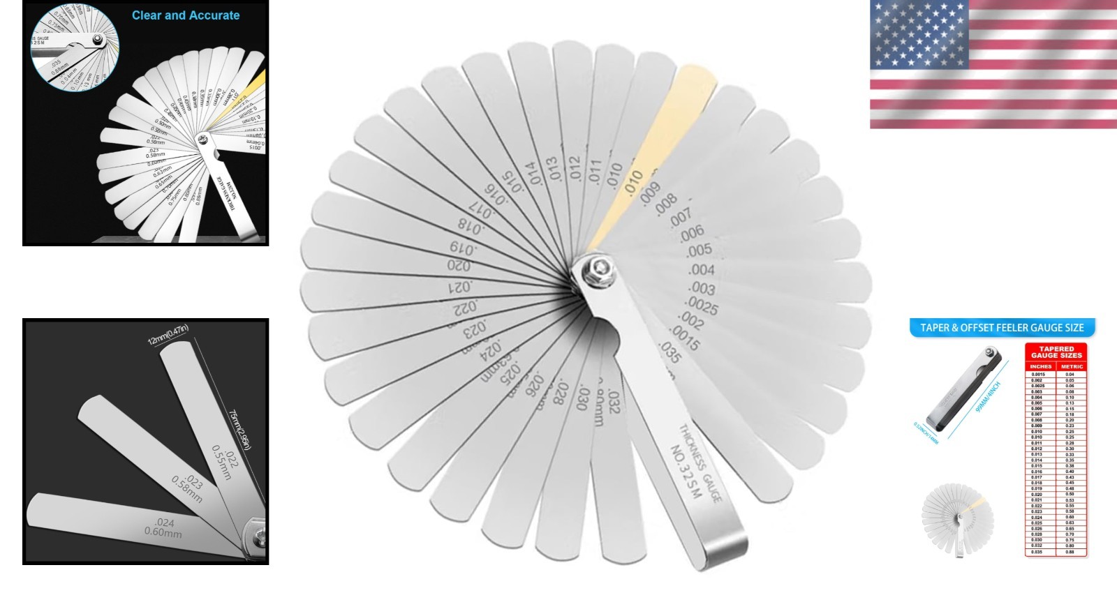 Precision Stainless Steel Feeler Gauge Set with 32 Blades – Foldable & Portable