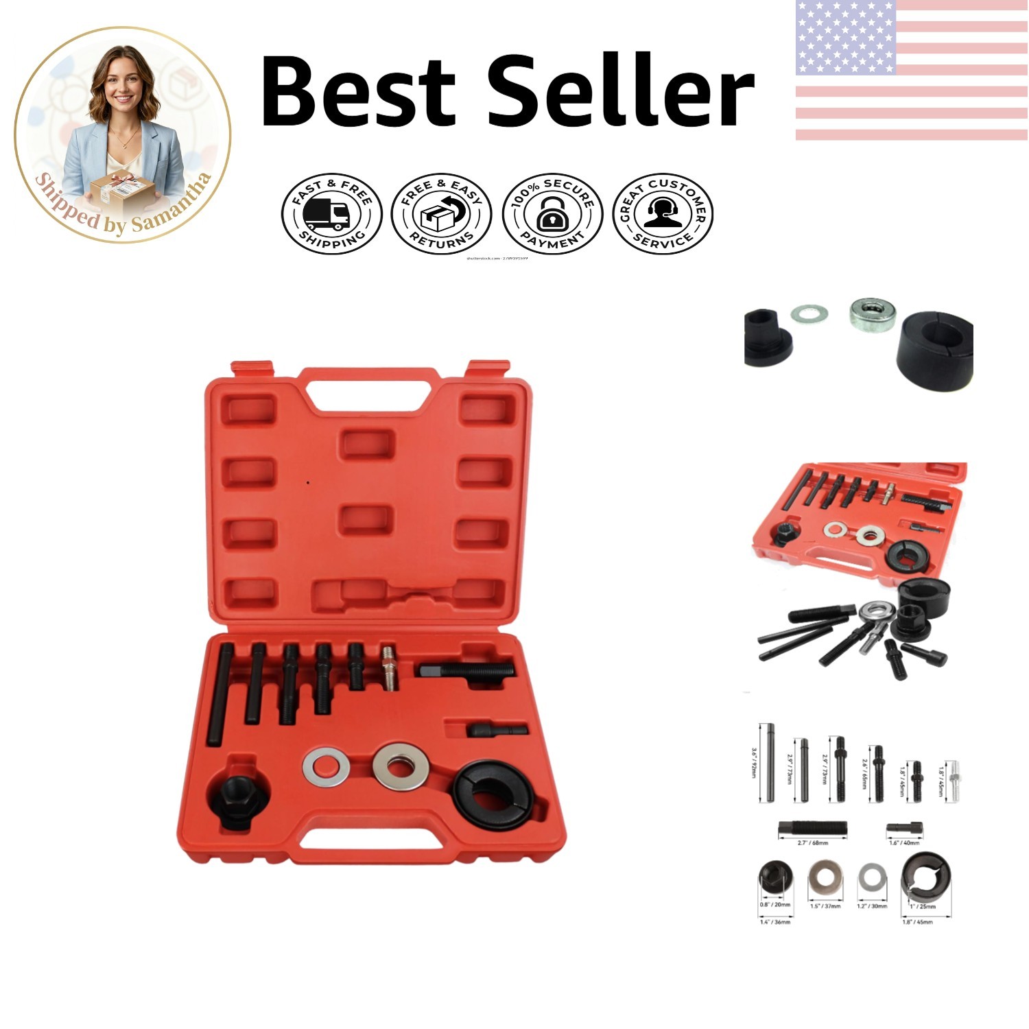 Professional Grade Carbon Steel Pulley Puller & Installer Kit for Cars & Trucks