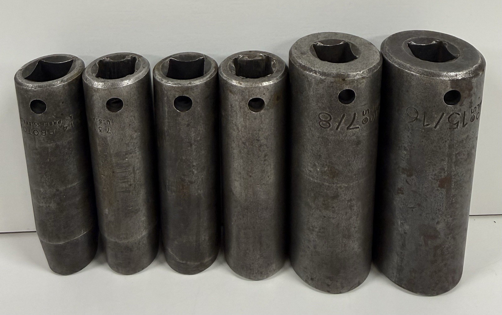 6 Proto Professional Deep Impact Socket 1/2 Drive 12 Pt Point 7/16” to 15/16”