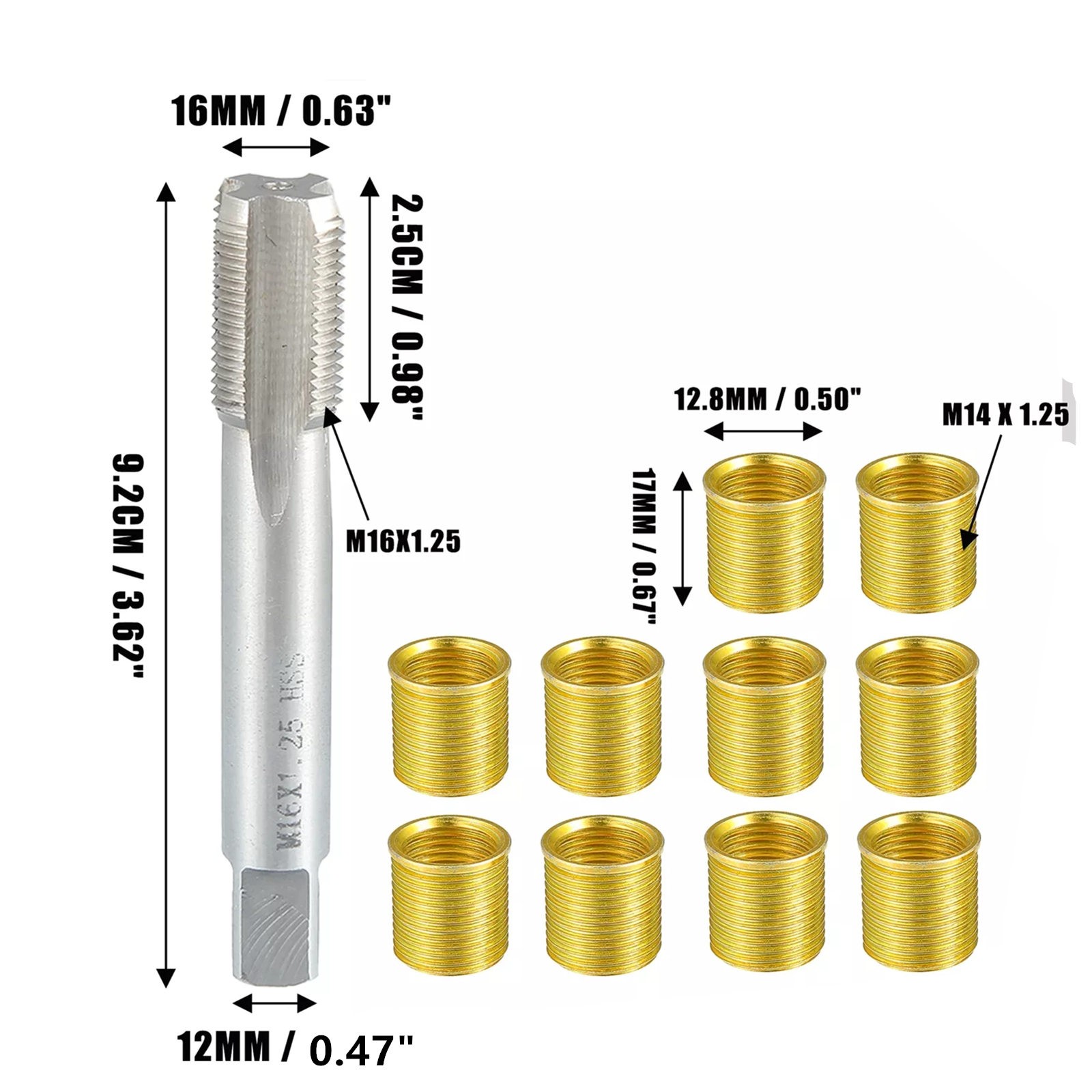 Universal 1Set Spark Plug Thread Repair Tools W/ M14x1.25 Inserts & M16x1.25 Tap