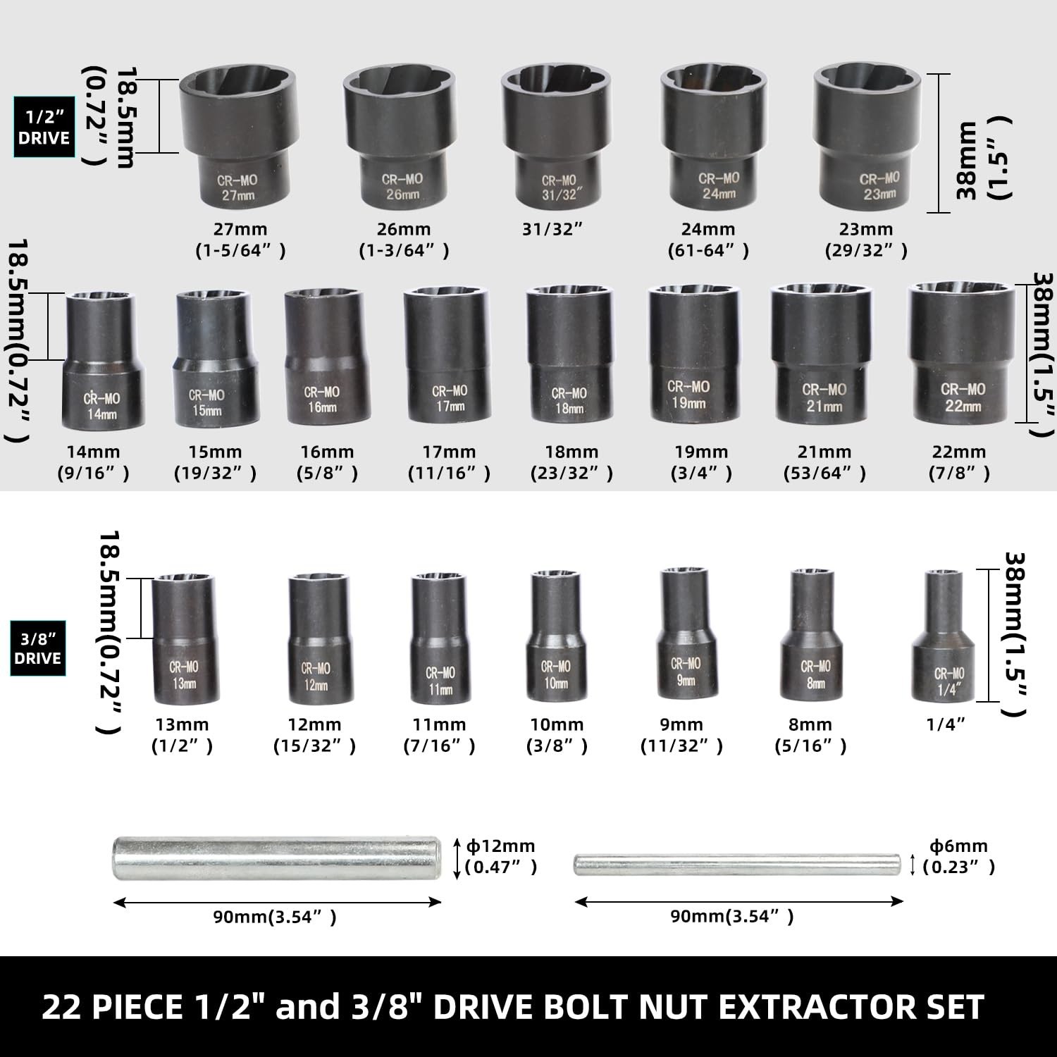22-Piece Bolt Nut Extractor Set, Impact Lug Nut Remover & Wheel Lock Removal Too