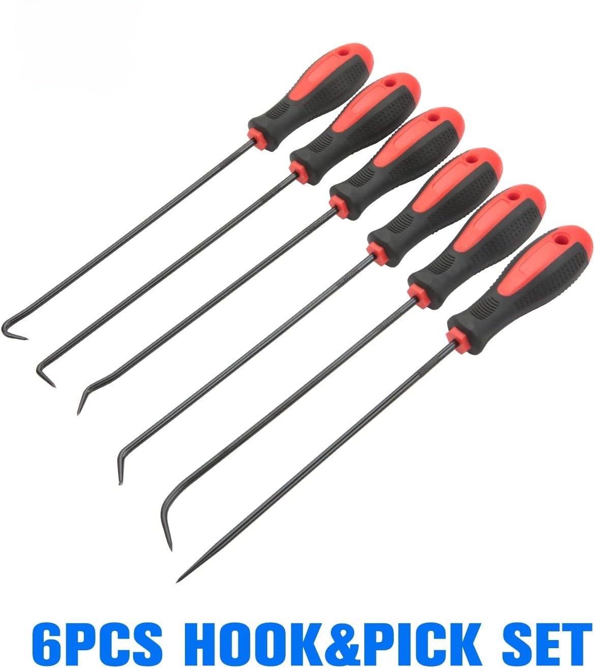Extra Long Precision Hook and Pick Set, 6-Piece Set Chrome Vanadium Steel Shaft