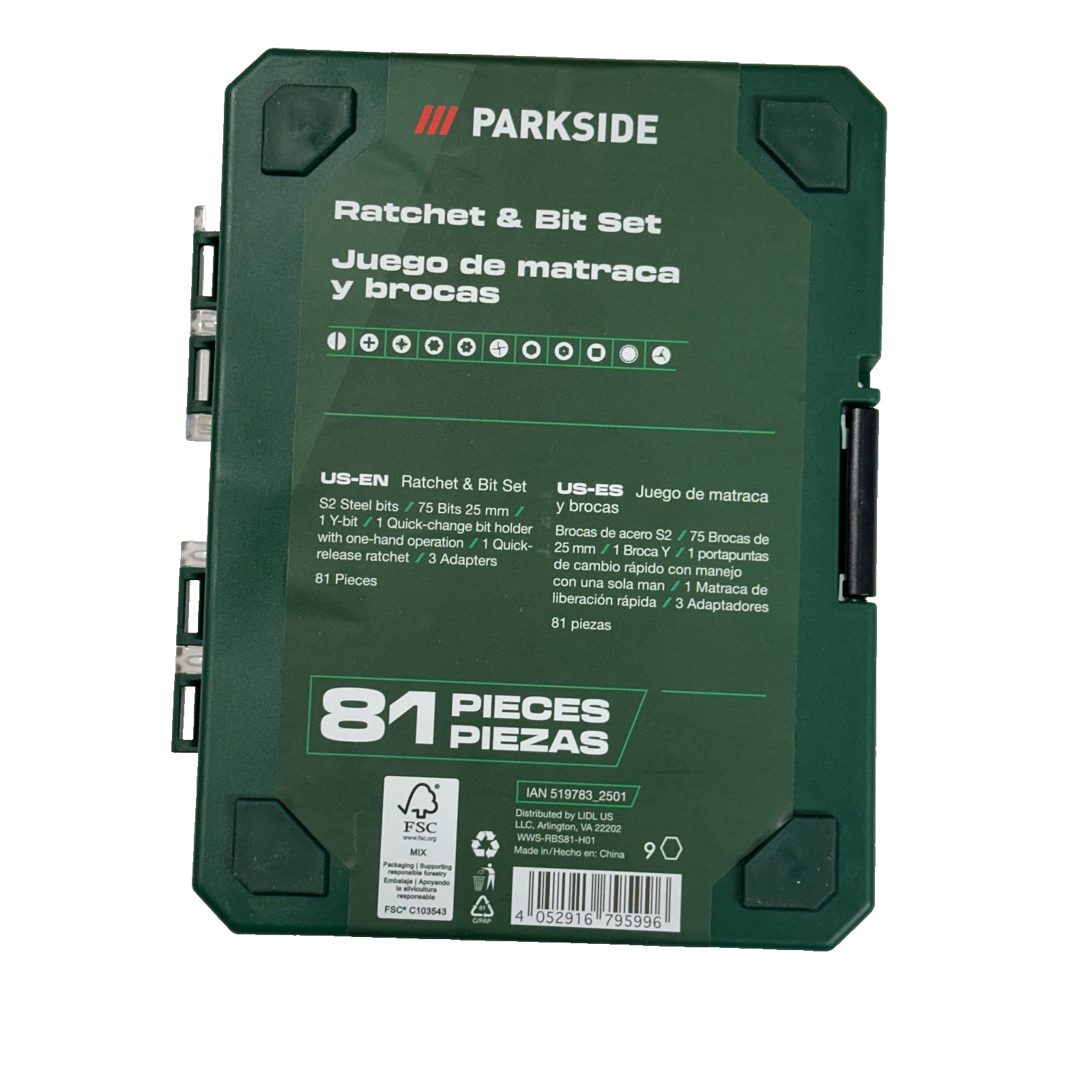 Parkside 81pc Ratchet & Bit Set S2 Steel Precision Bits with Quick-Release New
