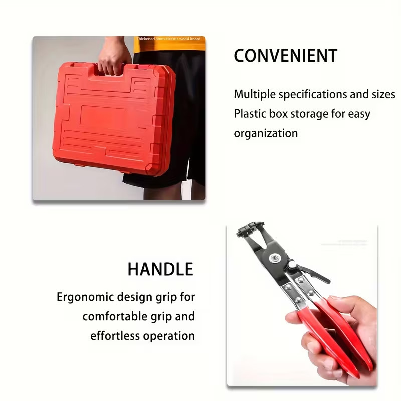 Automotive Flexible Hose Clamp Clip Pliers Kit Swivel Jaw Flat Angled Band Tool
