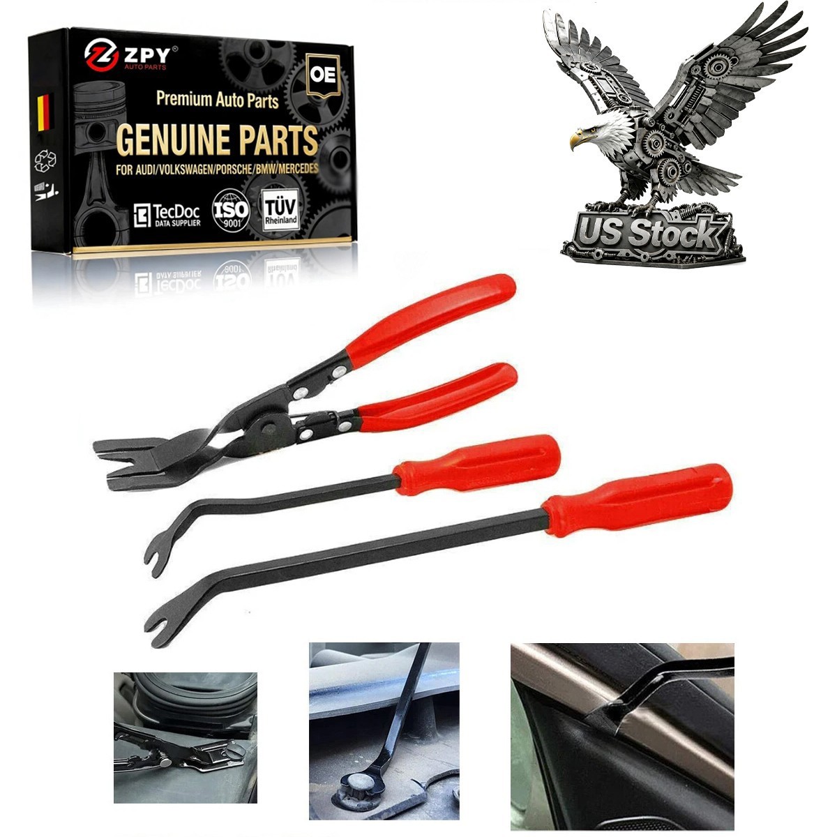 3Pcs Steel Car Door Panel Clips Repair Tool Kit Disassembly metal pry Tool Set