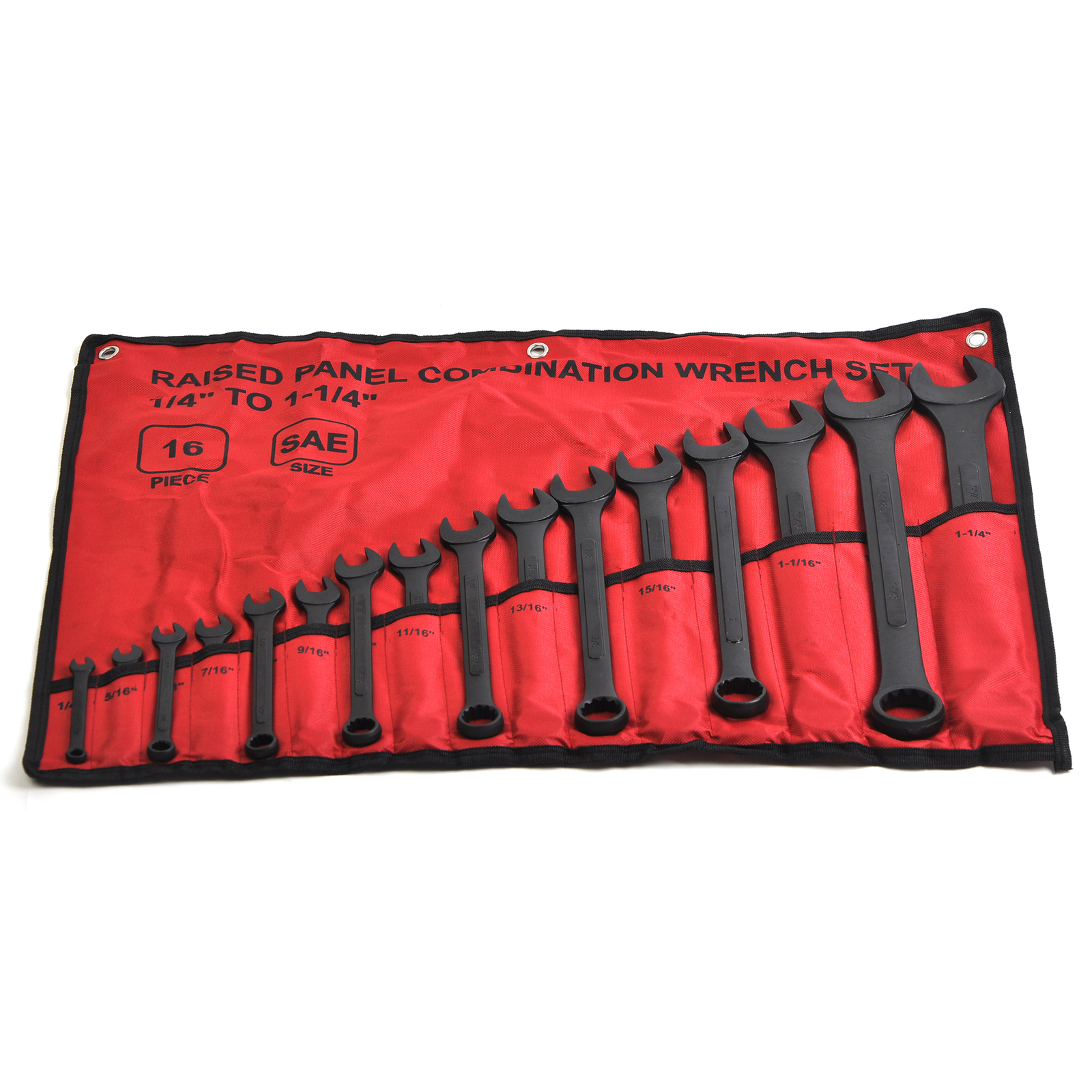 16pcs Combination Wrench Set SAE 1/4″ to 1-1/4″ with Roll Up Pouch Raised Panel