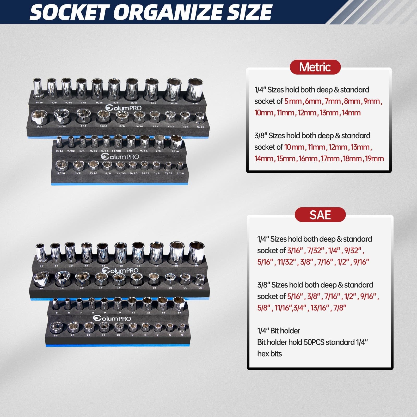 ColumPRO Foam Socket Organizer for Tool Box Drawer,Sockets Holder Whole Set