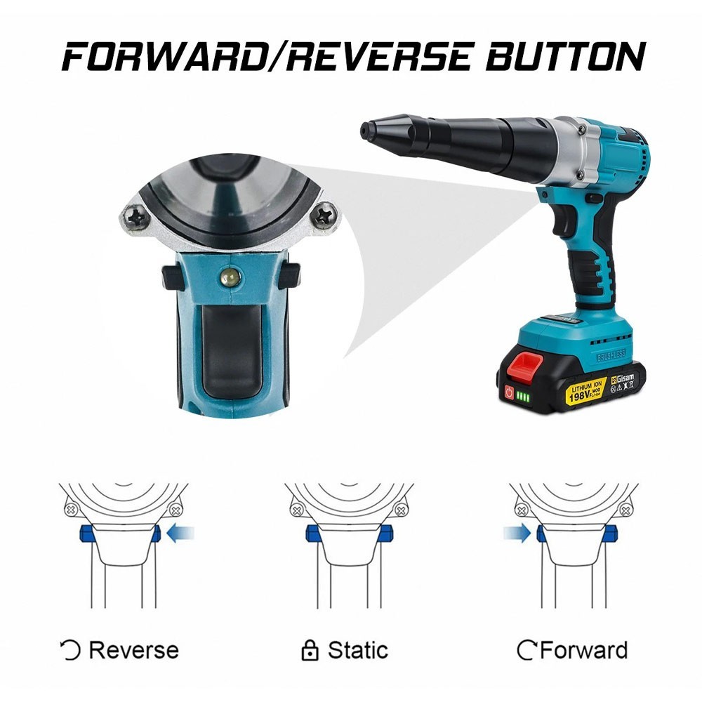 For Makita LXT 18V Battery Brushless Electric Rivet Gun Kit + 20 Rivets & LED
