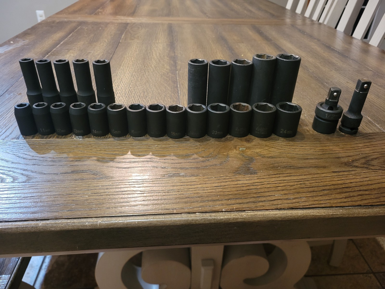Grey Pneumatic 1/2″ Drive Metric Impact Sockets. Shallow And Deep With Extension