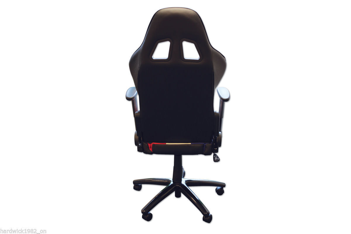 RACING CAR STYLE SWIVEL CHAIR WHEELS RED WHITE BLUE LEATHER PU COATED